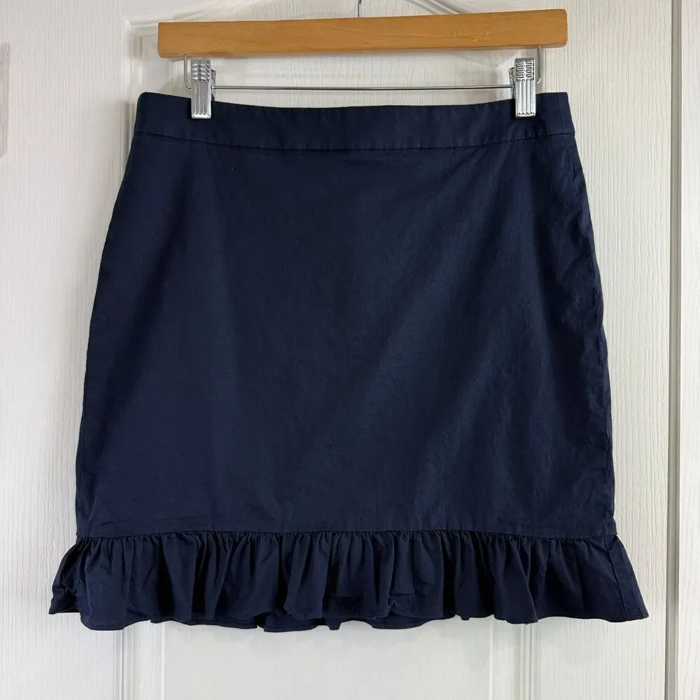 J.Crew Womens Size 4 Navy Blue Ruffle Hem Mini Skirt Cotton Stretch J0907